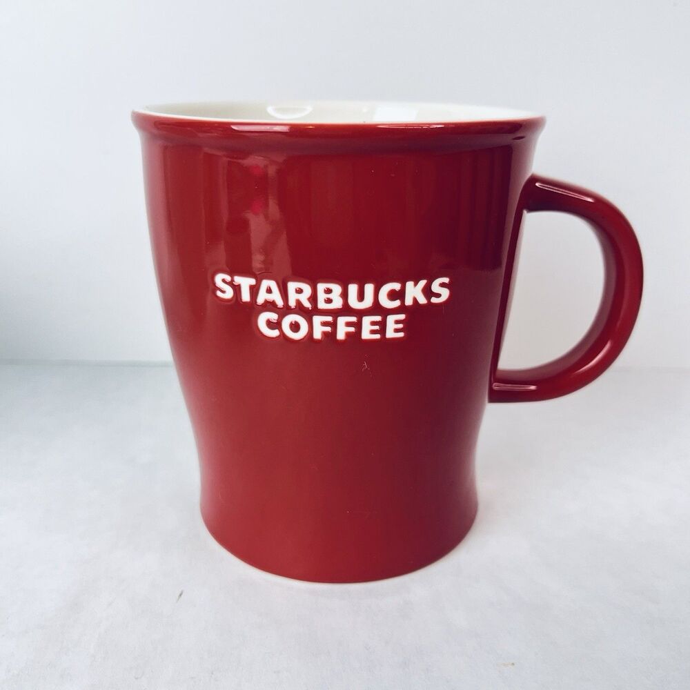 Vtg 2008 Starbucks Red Coffee Mug White Block Lettering Logo Flared Rim 16oz